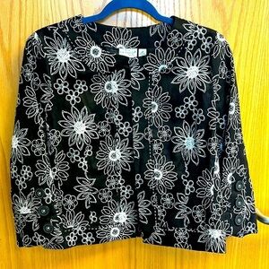 Kim Rogers Floral Print Linen Jacket 3/4 Sleeve Open Front Size 10P Petite